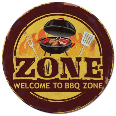 SUPERDANT Barbecue Zone Tin Signs Vintage Metal Poster WELCOME TO BBQ ZONE Restaurants Decor Retro Round Sign for Buffet Cafe Pubs Club Hotel Camping Shops Wall Art 27x27CM