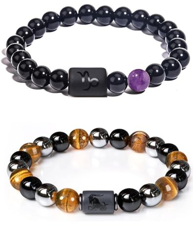 Caimeytie Damen mode Elastische Perlen Armbänder,2 Stück,sternbild armband,Sternbild Zeichen von Zodiac Glück Armband 19CM,Geschenke für Damen
