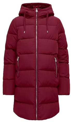 ONLY Damen Steppmantel Rot L | Lang, Casual, Bei max. 30 grad im schongang waschen