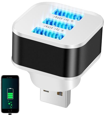 Divisor USB para ordenador portátil - Adaptador USB de 3 puertos para transferencia y carga de datos | Hub USB portátil para el hogar, oficina, viajes y accesorio compacto para portátiles múltiples