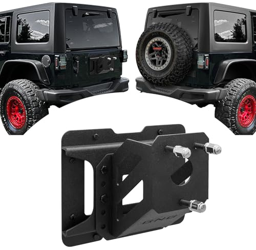 GNG Verstellbarer Ersatzreifenheber, kompatibel mit Jeep Wrangler JK JKU Unlimited, robuster Ersatzreifenträger bis zu 109,2 cm, Ersatzradhalter, Rackmontage, Schwarz