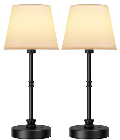 EppieBasic 5200mAh LED Tischlampe Kabellos 2 Stück, Nachttischlampe Touch Dimmbar, Kleine Lampe Akku, Stufenlos Dimmbar, 2700K Warme Lichtfarbe für Wohnzimmer Schlafzimmer Badezimmer Schwarz