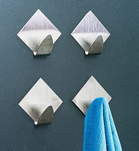IPEA Ganci Adesivi in Metallo per Casa, Bagno e Cucina - 4 Pezzi - Appendini Adesivi da Muro per Oggetti, Appendiabiti, Portasciugamani - Gancio da Parete di Casa - Colore Metallico