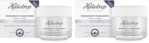 Heliotrop Feuchtigkeitsspendende Tagespflege für normale bis trockene Haut, Gesichtspflege mit Algenextrakt, Vitamin C und Rizinusöl, Active Regenerativ Tagescreme, 1 x 50 ml (Packung mit 2)
