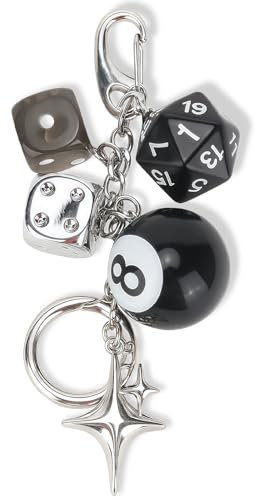 AstraGlam 8 Ball Dice Keychain Y2K Bag Charms - Accessoires Esthétiques Pour Femmes et Hommes - Mignon Accessoire Rétro Pour Sac à Dos, Porte-monnaie et Porte-clés