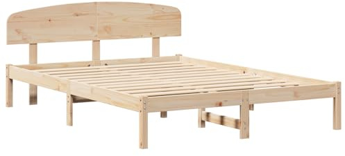 vidaXL Bettgestell mit Kopfteil Braun 150 x 200 cm Massivholz Kiefer, Moderne Schlafzimmerdeko, rechteckiger Bettrahmen, stylisches Möbelstück, ruhige Schlaflösung, zeitgemäßes Design