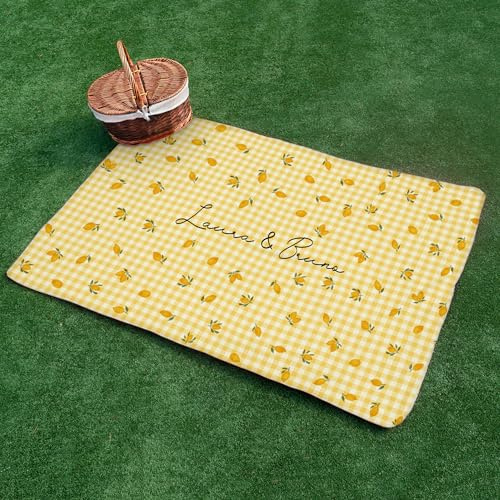 Wanapix | Picknickdecke 240x145 cm | Personalisiert mit deinen Fotos oder Texten | Wasserdicht | Inklusive Tragegurt mit Griff | Große Decke für Garten, Strand oder Park | 100% personalisiert