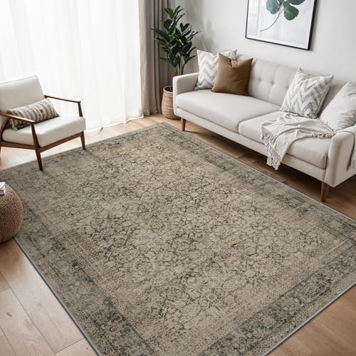 BEIMO Vintage Waschbarer Teppich Wohnzimmer, 300x400cm Hellbraun | Boho Orientalisch, Großer Weicher Kurzflor Carpet mit Rutschfester für Küche und Bettvorleger Schlafzimmer