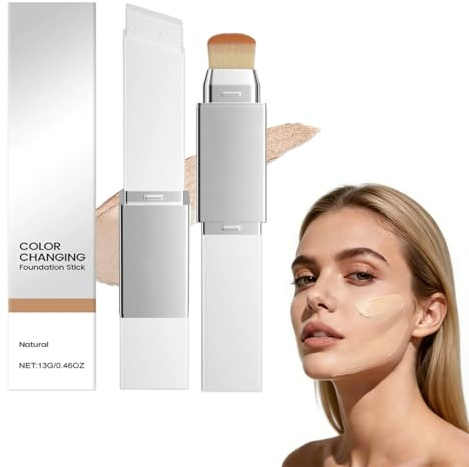 YAYNO Fond De Teint En Stick Changeant De Couleur Crème Blanche Changeant De Couleur Fond De Teint Avec Pinceau Fond De Téint Blanc Qui S'adapte à Ta Peau (Naturel)
