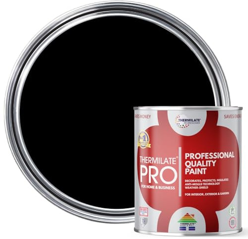 Thermilate PRO FLEX Interior & Exterior Paint - Professional Multi-Surface Paint & Primer for All Walls, Wood, Furniture, Kitchen Cupboards & Garden | All-in-One - Black - 1L - Satin
