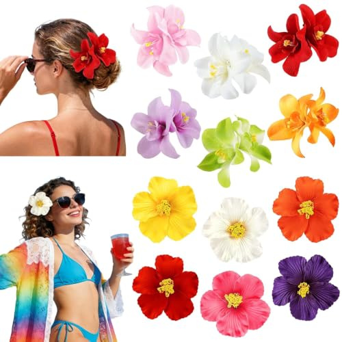 Cosblisvia 12Stk 10 CM Haarklammer Blume Für Frauen Und Teenager, Starke Haarspange Blume Blumen Für Mädchen Für Poolpartys, Strandurlaub Und Tägliche Gesichtsreinigung