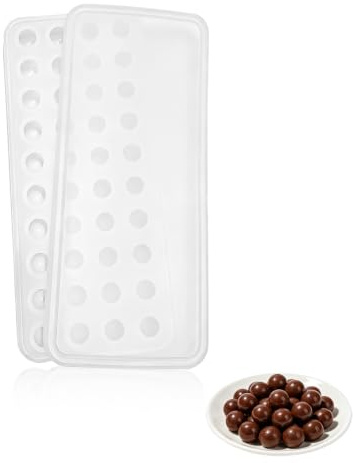 Silikonform Kugel 40 Löcher mit Deckel Ø 1,7 cm, Silikonform Schokolade, Mini Pralinenform Aus Silikon für Schokolade, Eishockey, Eis, Bonbons, Flexibel und Leicht zu Reinigen (Weiß)