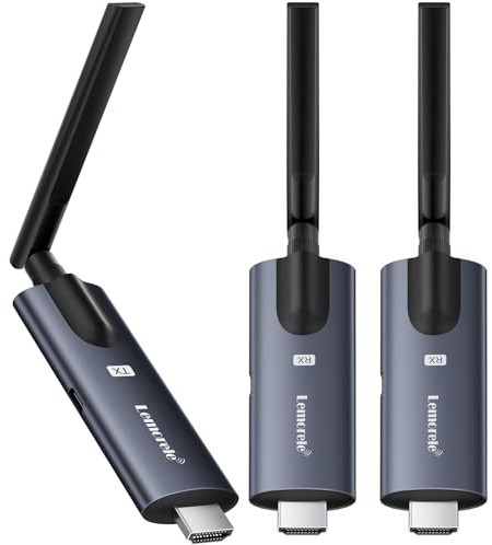 Lemorele Émetteur HDMI sans fil et 2 récepteurs, alliage d'aluminium gris foncé, 5 GHz jusqu'à 200 m, Plug and Play avec moniteur d'application TuTuPlay, pour sécurité, streaming, home cinéma, PC/TV