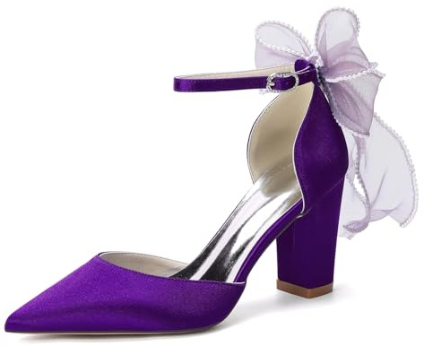 GHSIRUEU Scarpe col Tacco Donna con Fiocco e Cravatta A Nastro Elegante Scarpe da Sposa da Festa Tacco A Blocco 8.5CM