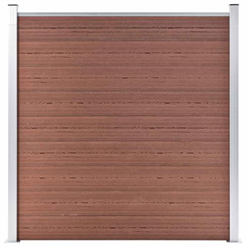 Hommdiy WPC Zaunpaneel und Aluminium,Zaunelement Set WPC Gartenzaun Sichtschutzzaun Lamellenzaun Windschutz Zaun Braun,1 Element mit 2 Pfosten