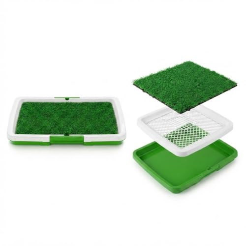 Portable Dog Potty Pad with Artificial Grass & Tray, 34x45.5cm Indoor Training Toilet for Puppies & Small Dogs, Easy-Wash Reusable Grass Mat