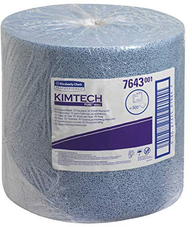 Kimtech Pure Prozesswischtücher, Industrielle Reinigungstücher, 1-lagig, 1 Jumbo-Rolle x 500 Tücher, blau, 7643