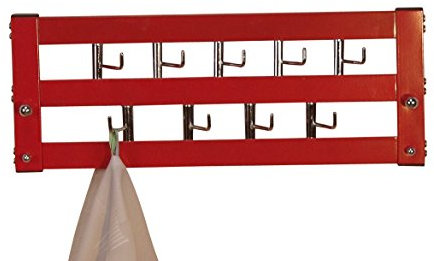 iovivo Wandgarderobe aus Metall, mit neun Kleiderhaken, 60x7x25 cm rot