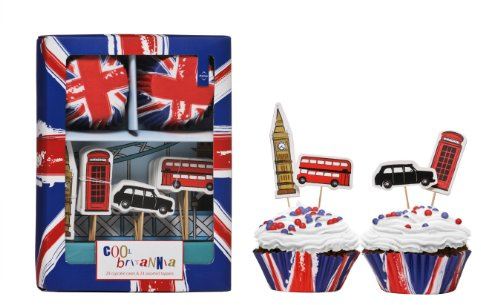 Premier Housewares Cool Britannia Cupcake Cases and Toppers 48-Pieces Cake Cases Muffin Cases Reusable Cupcake Cases Cake Cases Cupcake Mini Muffin Cases