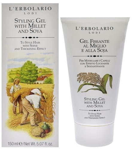 L'Erbolario Millet And Soya Styling Gel - Provides Nourishment And Shine - Thickening Effect - Rich Creamy Gel - Shapes Any Type Of Hairstyle - Controls Hard To Manage Hair - 5.07 Oz