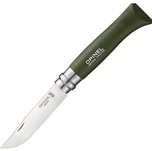 Opinel - N°08 Baroudeur Couteau de Poche en Blister - Lame 8,5 cm Acier Inox - Manche Charme - Bague de Sécurité Virobloc - Fabrication Française - Kaki