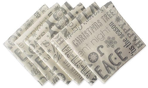 DII Metallic Fabric Kitchen Décor, Cotton, Christmas Collage Silver, 20 x 20 (Set of 6)