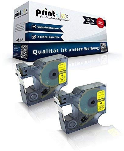 2x Print-Klex Schriftbänder kompatibel für Dymo D1 45018 Labelmanager 100 100Plus 100Series 120P 150 160 200Serie 210 D 220P 260P 280 300 S0720580 12mm x7m Black on Yellow Etiketten - Easy Line Serie