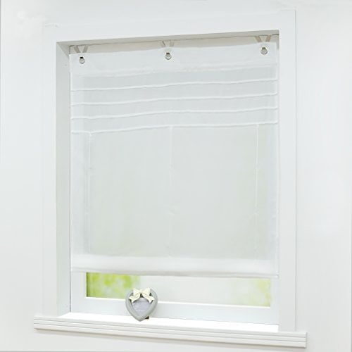 Joyswahl Raffrollo Voile Ösenrollo mit Haken Transparenter Vorhang Raffgardine mit Ösen BxH 45x140cm Weiß 1er Pack