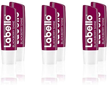 Labello Blackberry Shine Lot de 6 crayons de soin pour les lèvres (6 x 4,8 g), avec brillance rouge délicate et pigments chatoyants, soin des lèvres sans huiles minérales
