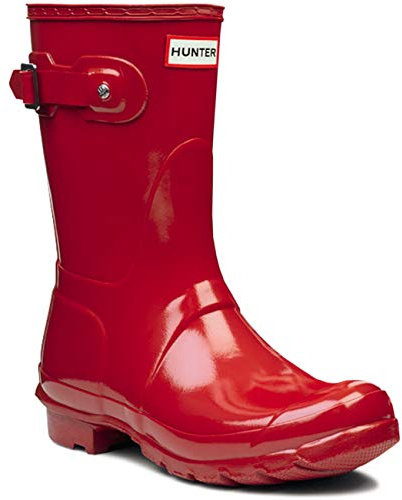 HUNTER Damen Stiefel Original Kurzglanz Schnee Regen Stiefel Wasserstiefel Unisex, rot glänzend, 42 EU