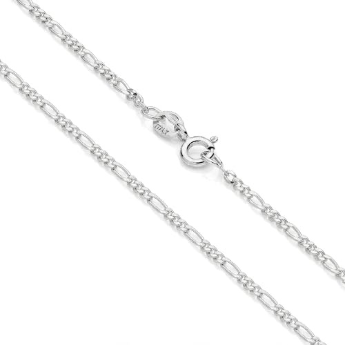 AKA Gioielli® - Herren Damen Halskette 925 Sterling Silber Rhodiniert - 1.7mm Dünne echt Silberkette Figaro - Längen: 70 cm