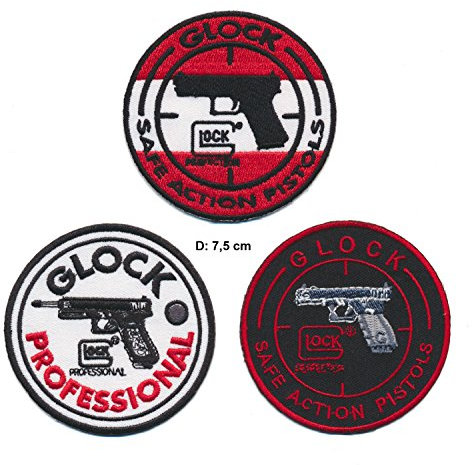 RG20 Glock Patches Aufnäher 3 Stück Waffen Pistolen Schützensport
