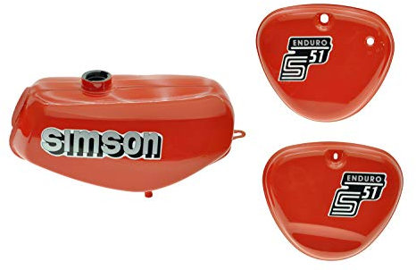 Tank Set mit Seitendeckel S51E Enduro Flammrot versiegelt mit Aufkleber Simson