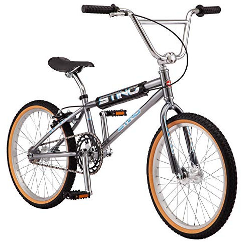 Schwinn Sting Pro Retro BMX for Kids, Adults, Throwback 1989 Design, Single-Speed, Hi-Ten Steel Frame, Aluminum Rims, Tubular Crankset, 20-Inch Wheels, Grey