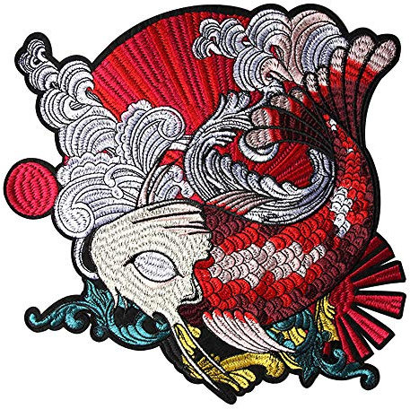 Wixine 1 x japanischer Koi-Fisch-Aufnäher, bestickt, zum Aufbügeln, Basteln, Dekoration