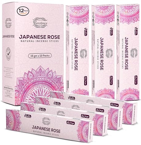 Raajsee Räucherstäbchen, 12 Stück, je 15 g, 100 % organisch, handgerollt, perfekt für Kirche, Aromatherapie, Entspannungsmeditation (Rose)