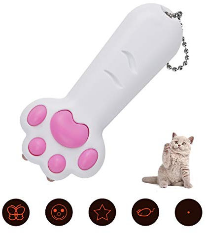 KETIEE 7 in 1 Multifunction Cat Chaser Toys, Mini Flashlight, Paw Shape, Battery Operated Cats Tracker, LED Lighting Toy, Interactive Pet Training & Exercise Tool, White