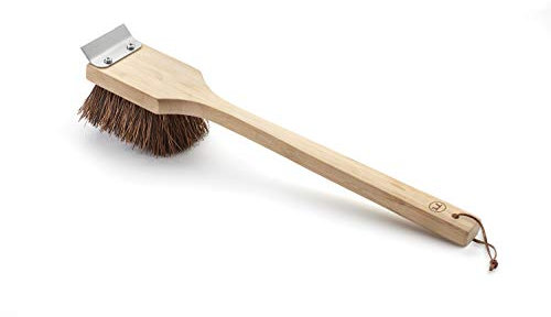 Outset Grill Cleaning Brush, Palmyra Bristle BBQ Brush with Wood Handle