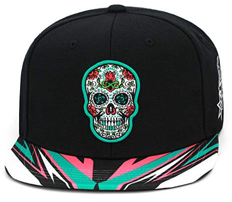 Mitchell & Ness San Antonio Spurs Snapback Hat - Black/Fiesta Skull - Dia de Muertos/Day of The Dead - Cap for Men, Schwarz, Einheitsgröße
