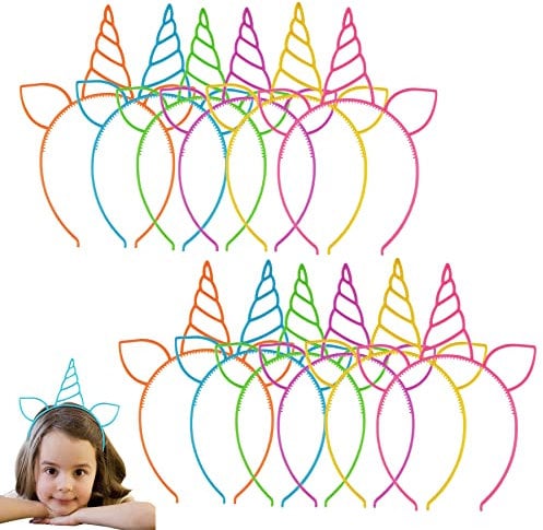 Sunshine smile 12 Stück Einhorn Haarreif Kinder, Haarreif Damen,Haarreifen Einhorn,Einhorn Stirnband Kinder,Einhorn-Haarband Kinder,Einhorn-Stirnband,Haarband für Mädchen,Einhorn-Partyhüte für Kinder