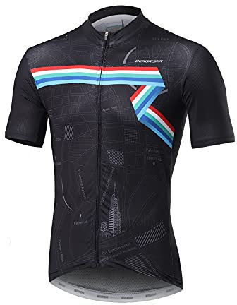 BERGRISAR Kurzarm Fahrradtrikot Herren Radtrikot mit Reißverschluss Taschen Trikots für MTB Mountainbike, Schwarz, X-Large