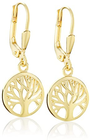 NKlaus Paar 10mm Baum des Lebens Ohrhänger 333er Gelb Gold Damen Ohrringe mit Brisur 13118