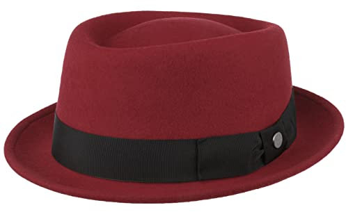LIERYS Crushable Pork Pie Hut Herren Damen Hut aus 100% Wollfilz Wasserabweisend Mit Garniturband Made in Italy Herbst Winter rot 56 cm