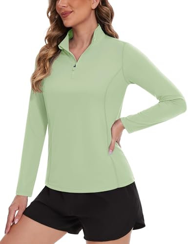 TACVASEN Women's Running Tops Breathable Quick Dry T-Shirts Long Sleeve Sport Shirts Running Quick Dry Activewear (S, Light Green)