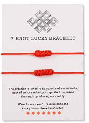 Cheerslife 2 Pezzi Filo Rosso Del Destino Cruciani Braccialetti Bracciale Rosso Bracciali 7 Nodi Tibetanotibetani Regolabile Braccialetto Portafortuna Adatto A Uomini Donne