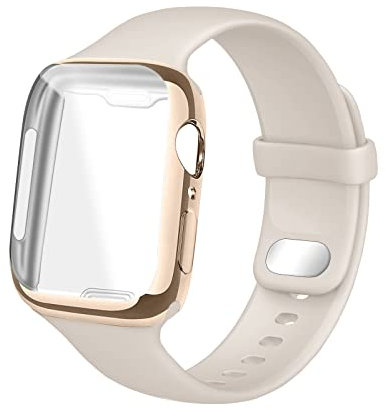 HdanMole Silikon Armband mit Displayschutz Hülle Kompatibel mit Apple Watch Armband 38mm 40mm 41/42mm 44/45mm, Damen Herren Beige Ersatzarmbänder für iWatch Series SE 7 6 5 4 3 2 1, Polarstern 40mm