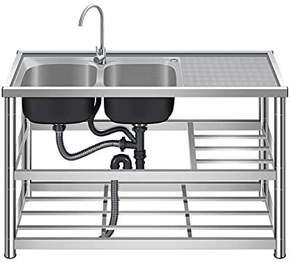 WIQUYBML Küche, Küche, Haushalt, kleine Spüle, Gewerbe, Gastronomie, Küche, Haushalt, kleine Spüle, mit Ablage, Doppelwaschbecken für den Außenbereich, Küche, Haushalt, kleine Spüle, mit 360°-Wasserh