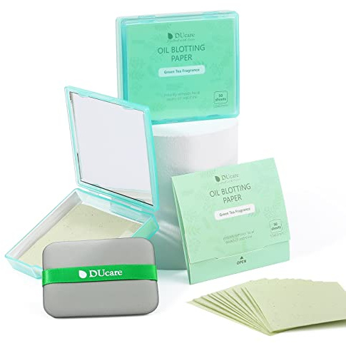 DUcare Ölpapier (100 Stück) - Öl Kontroll Tücher mit Puder | Stark saugfähige Mattierungspapiere für fettige Haut & T-Zone, ideal für Make-up Touch-up unterwegs