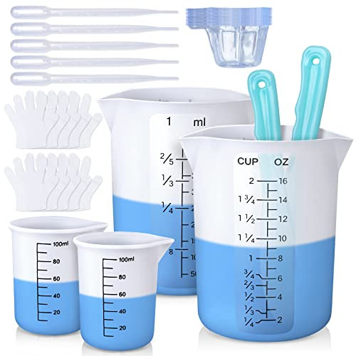 LET'S RESIN Misurini in silicone, 450 ml, accurati, 2 scale e misurini durevoli da 100 ml, bicchieri di miscelazione in resina epossidica, bastoncini di miscelazione in silicone, facili da pulire, per