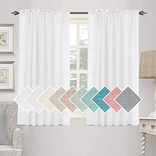 Leinen Gardinen,Halbtransparent Leinenvorhang Voile, Wohnzimmer Vorhang Leinenoptik Gardienen,für Schlafzimmer, Wohnzimmer, 2er Set (Bleaching White,132×213cm)